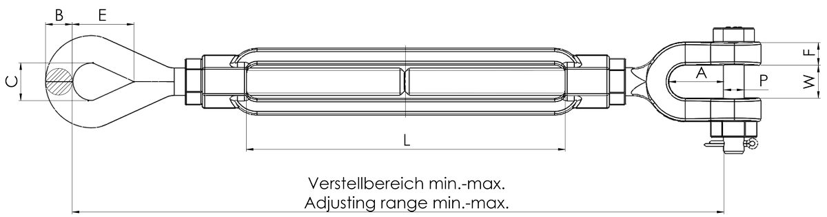 vysokopevnostni napinac s okema a vidlici - vykres